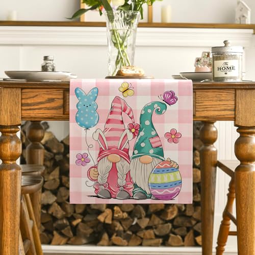 Easter Table Runner 13x72 Inches - He is Risen Bunny Gnome Decor