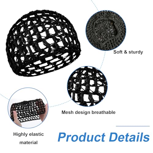 Black Crochet Mesh Wig Caps 2Pcs, Reusable Soft Sleeping Hair Nets