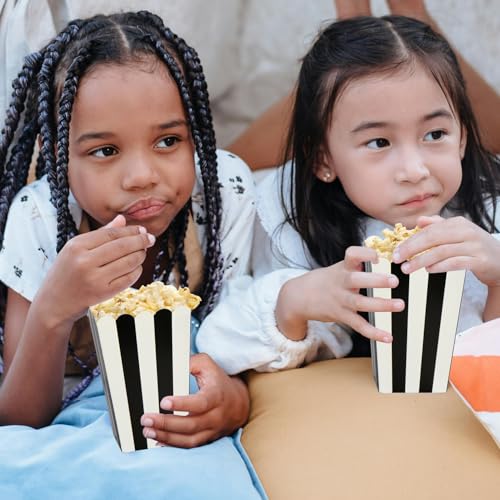 XIEHE 24 Pack Black Striped Popcorn Boxes for Movie Nights & Parties