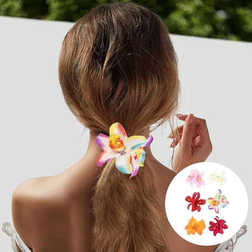 6 Pcs Hawaiian Orchid Flower Hair Clips Tropical Hibiscus Barrettes