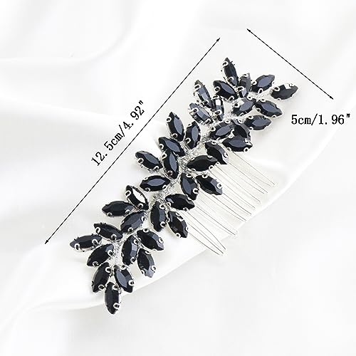 Brihasory Black Rhinestone Bridal Hair Comb Wedding Hair Accessory