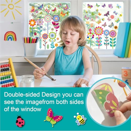 99 Pcs Spring Flower Window Clings - Colorful Decals Set of 9 Sheets