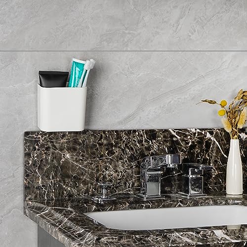 Wall Mounted Toothbrush Holder with Cover - Self Adhesive Organizer