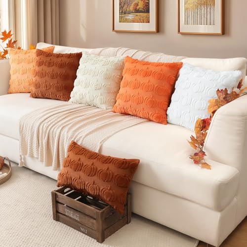 Artscope Rust Pumpkin Fall Pillow Covers 18x18, Set of 2 Faux Fur