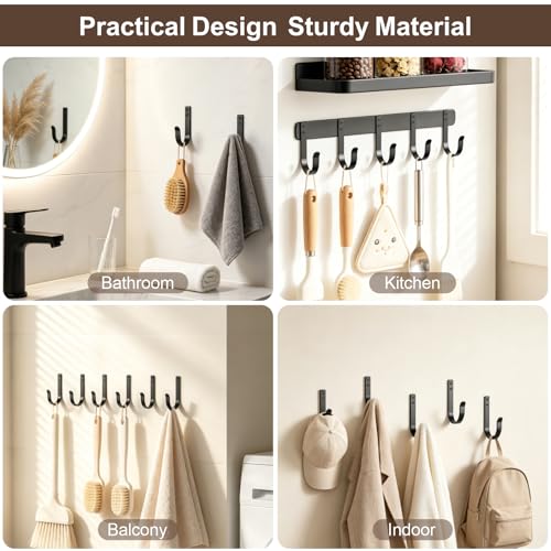 10 Pack Extra Large Black Metal Wall Hooks for Coats & Towels