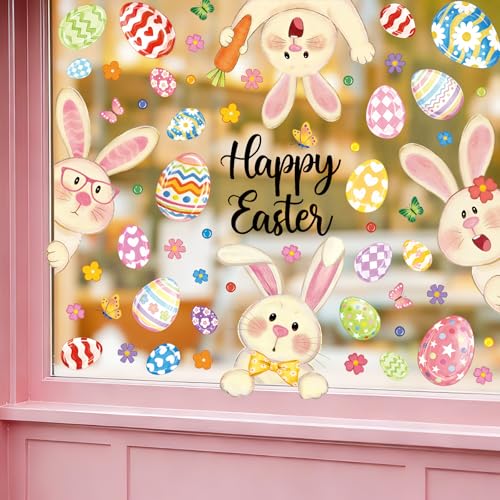 Easter Window Clings - 8 Sheets Bunny & Egg Stickers for Decor