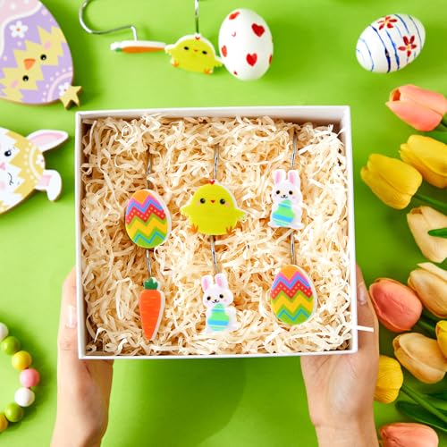 Yungyan 12 Pcs Easter Shower Curtain Hooks - Bunny, Chick & Egg Designs