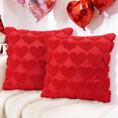 Aolime Valentine's Day Red Heart Pillow Covers, 18x18 Set of 2