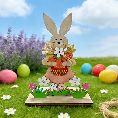 2-Piece Wooden Easter Bunny Decoration Set for Spring Decor