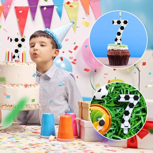 Soccer Number 7 Candle - Birthday Cake Topper for Kids & Adults