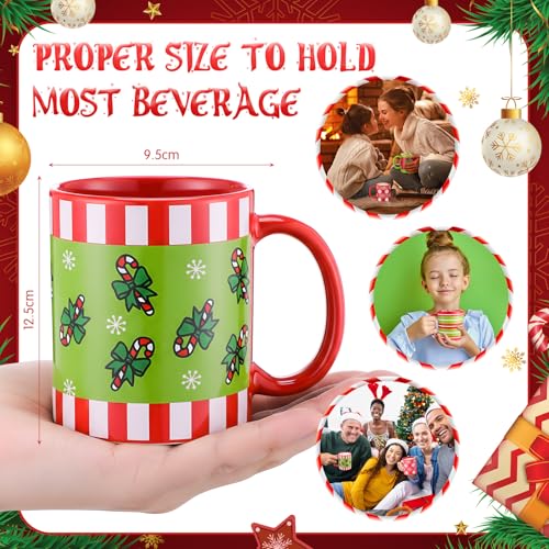 Christmas Coffee Mugs Set - 6 Pack 11 oz Lime Green & Red Holiday Drinkware