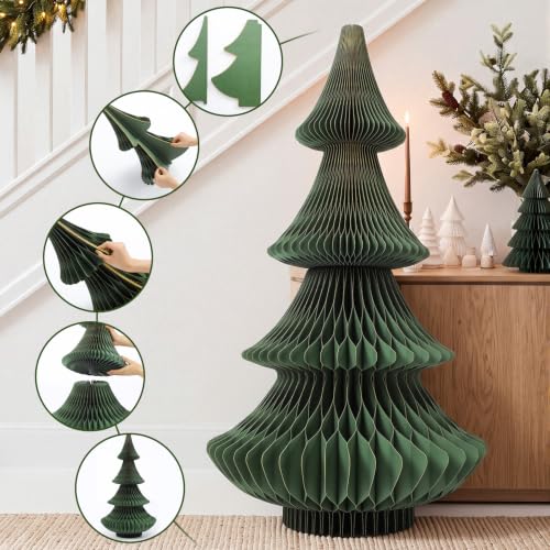 Olive Green 4 ft Honeycomb Paper Christmas Tree - Large Foldable Holiday Decor