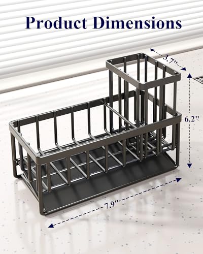 Kitsure Stainless Steel Kitchen Sink Caddy with Drip Tray, Black, 7.9-inch