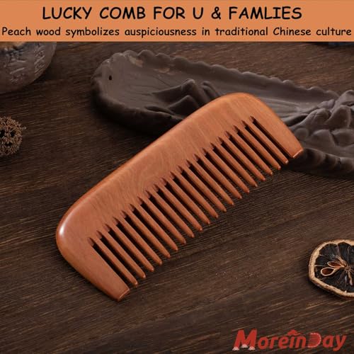 Natural Wooden Hair and Beard Comb Anti-Static Peachwood Scalp Massager with Pouch