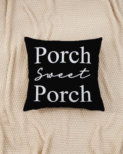 Porch Sweet Porch Farmhouse Pillow Cover 18x18 - Black Rustic Accent Case