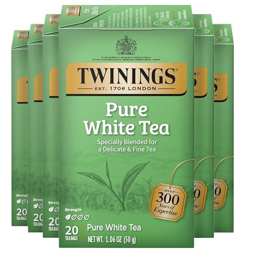 Twinings Pure White Tea Bags - 20 Count, Pack of 6 - Delicate & Smooth