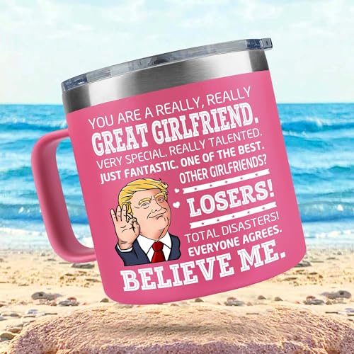 Girlfriend Mug - Romantic 14oz Pink Tumbler with Holiday Message - Gift for Her - Girlfriend Variation