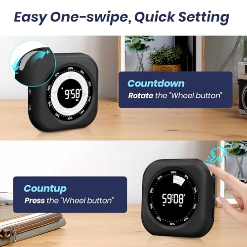 PERSUPER Visual Timer for Kids - Rechargeable Black-1, 10-Hour Count Up/Down