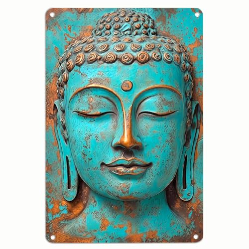 Turquoise Buddha Metal Wall Art - 8x12 Aluminum Zen Decor