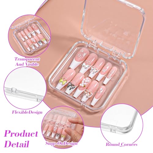 8 Clear Acrylic Press-On Nail Containers with Tape Set