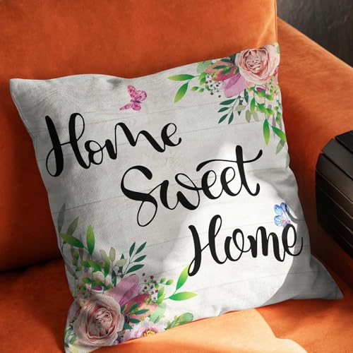 Multicolor Home Sweet Home Spring Flower Throw Pillow Cover 18x18 Inch - Farmhouse Decor