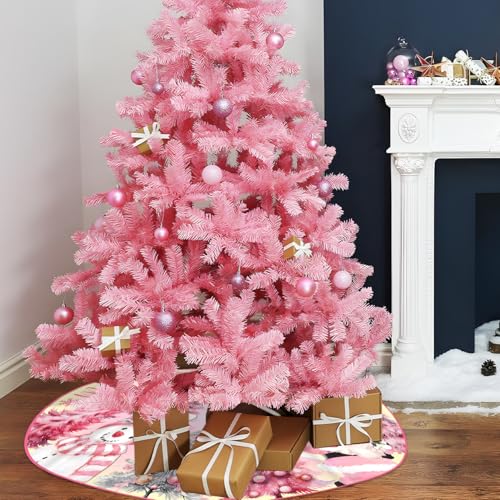 Pink Christmas Tree Skirt 48 Inch Faux Polyester Holiday Decor