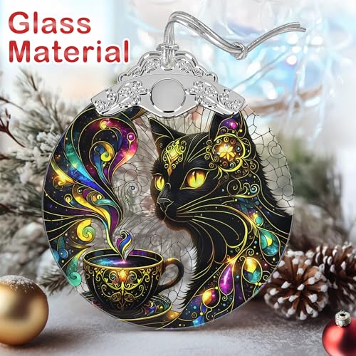 Black Cat Christmas Ornament Stained Glass Holiday Decor - Jocidea