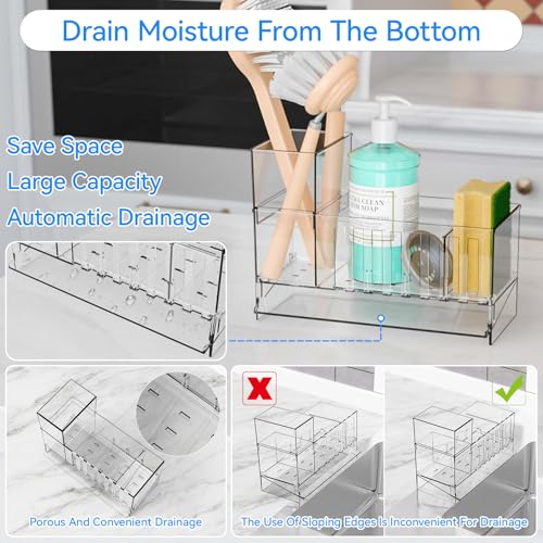 SuoXing Clear Sink Caddy & Sponge Holder - Self-Draining Organizer