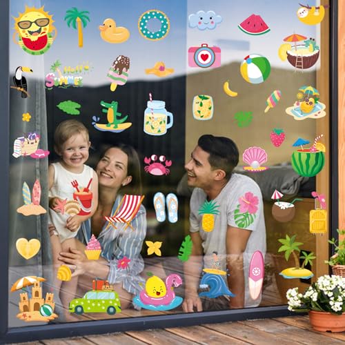 Summer Window Clings - 63 Double-Sided Beach Theme Stickers