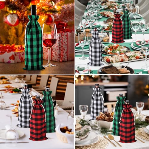 60 Pcs Christmas Wine Gift Bags with Drawstring - Reusable Burlap Bottle Covers