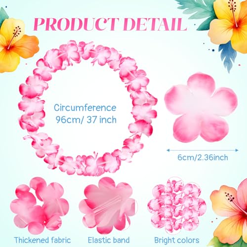 Suncalla 12-Piece Hawaiian Lei Garland Set - Pink and White Tropical Flowers