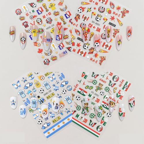 2026 World Cup Nail Art Stickers 5D Self-Adhesive Soccer Decals