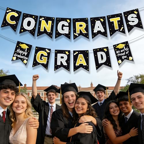 Black Gold Graduation Banner Set 2026 - Congrats Grad Decor