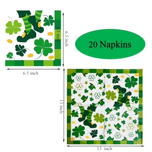 St. Patrick's Day Shamrock Napkins - 20 Disposable 6.5x6.5"