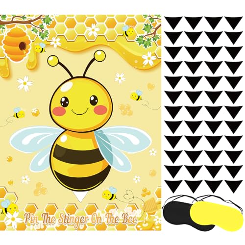 Bee Party Game Set - Pin the Stinger on the Honeycomb Poster