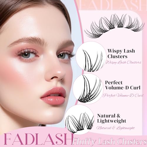 FADLASH Wispy Lash Clusters D Curl 8-16mm DIY Individual Eyelash Extensions
