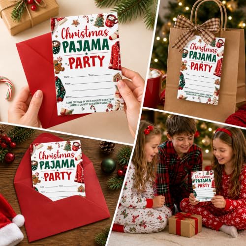 MENSHIJIAN Christmas Pajama Invitations Set - Winter Holiday Party Invites C