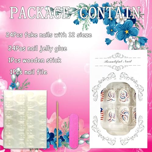 FOXIIU Independence Day Press On Nails Patriotic French False Nails