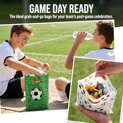 50 Pack Soccer Goodie Bags with Stickers - Reusable Party Favors