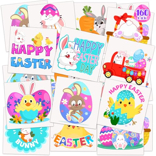 OLIKER 160PCS Easter Temporary Tattoos for Kids Basket Stuffers