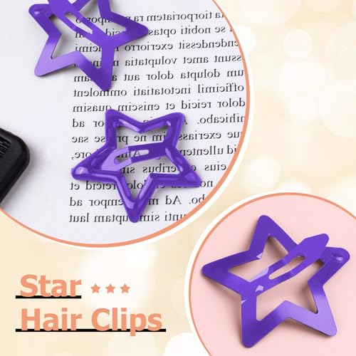 Purple Star Hair Clips 20pcs Metal Snap Barrettes for Women Y2K