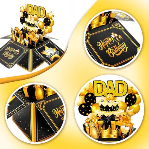 3D Pop Up Birthday Card for Dad - Black Gold Design with Envelope