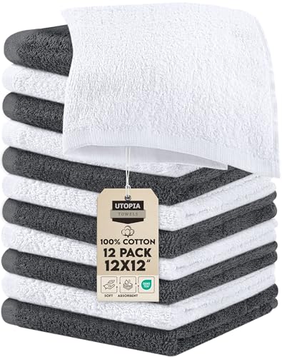 Utopia Towels 12 Pack 100% Cotton Washcloths - Grey & White