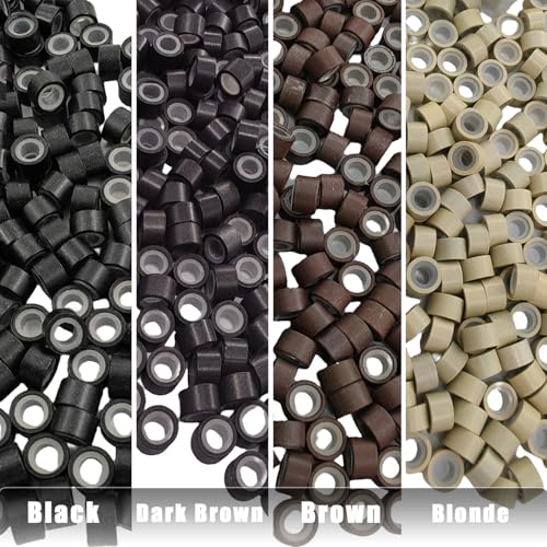 Aouuhe 500 Pcs Silicone Lined Micro Link Rings Beads for Hair Extensions 5mm Black