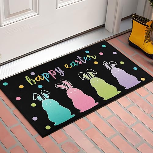 Easter Bunny Decorative Door Mat 30 x 17 Inch - Pastel Rabbit Design