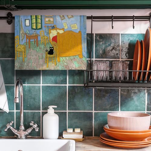 Vintage Masterpiece Cat Kitchen Towel - Bedroom in Arles Design