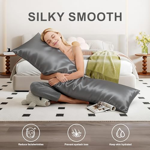 Awvco Cooling Body Pillow Cover, Silky Smooth 21x54 Inch - Grey