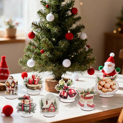 Wooden Christmas Table Centerpiece Set - 9 Holiday Decorations