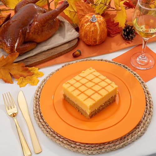 Orange Disposable Plates Set 60PCS for Fall Halloween & Thanksgiving - Heavy Duty 10.25inch & 7.5inch - Variation of Orange / 60