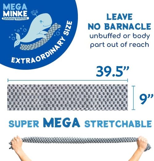 JJ KENT MEGA Minke Exfoliating Washcloth - Reusable Body Scrubber for Soft Skin | Large Rip-Resistant Design